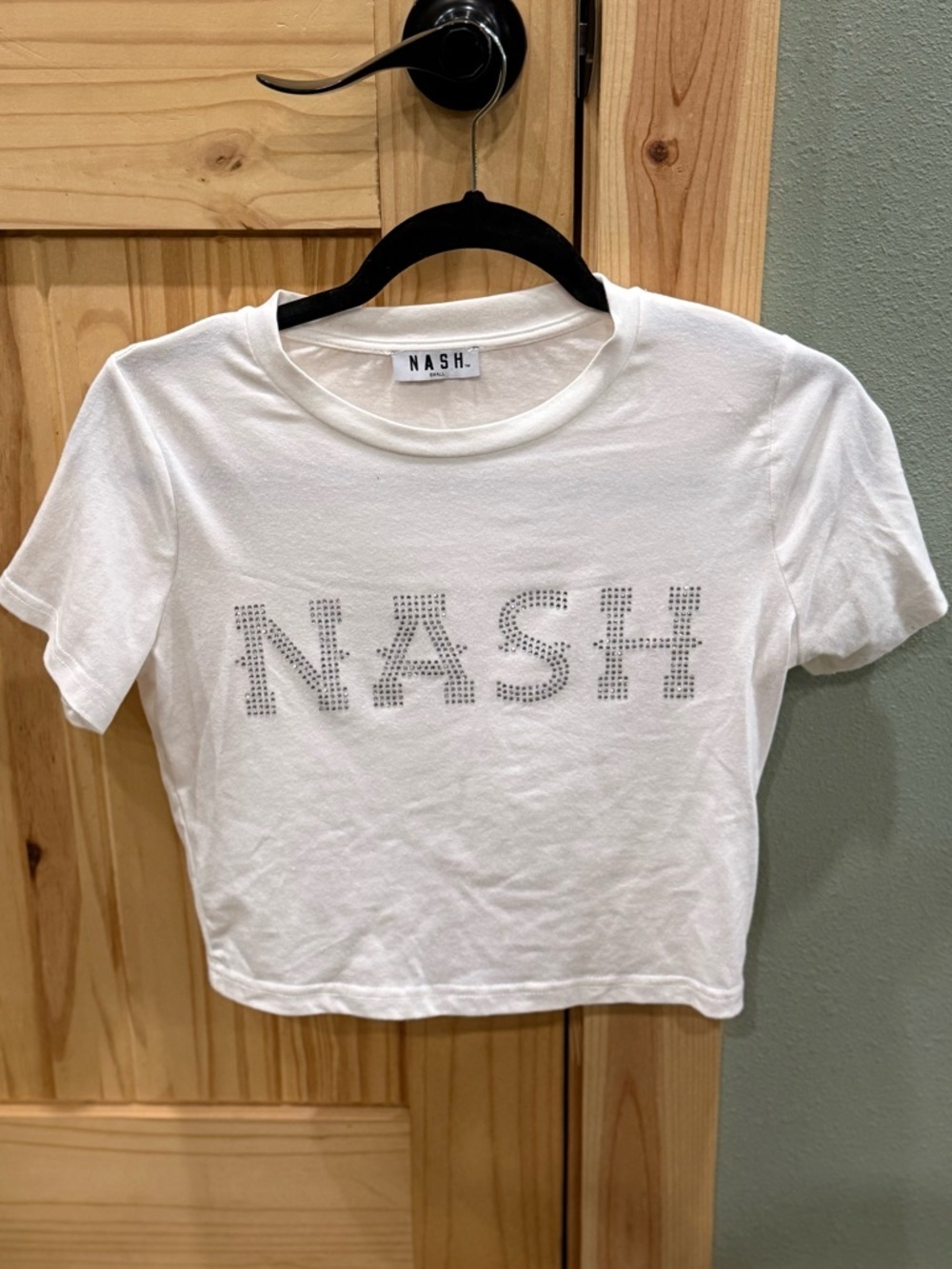 NASH‎ White Crop Tee with Stud Logo